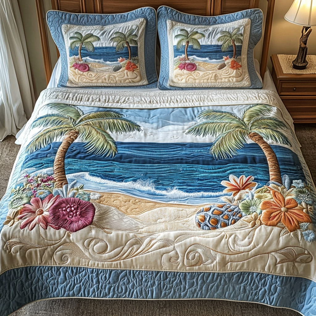 Island Breeze Quilted Bedding Set Premium Duvet Cover Gift Set for Mom or Grandma