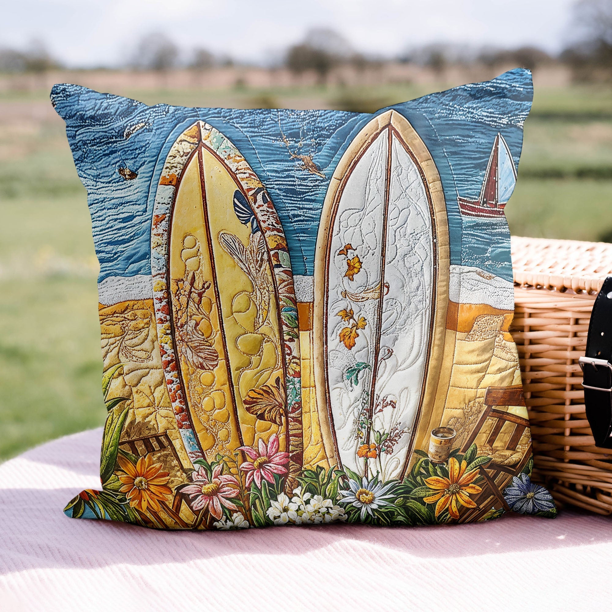 Island Breeze Quilted Pillow Case Natural Home Decor Best Gifts For Surfing Lovers