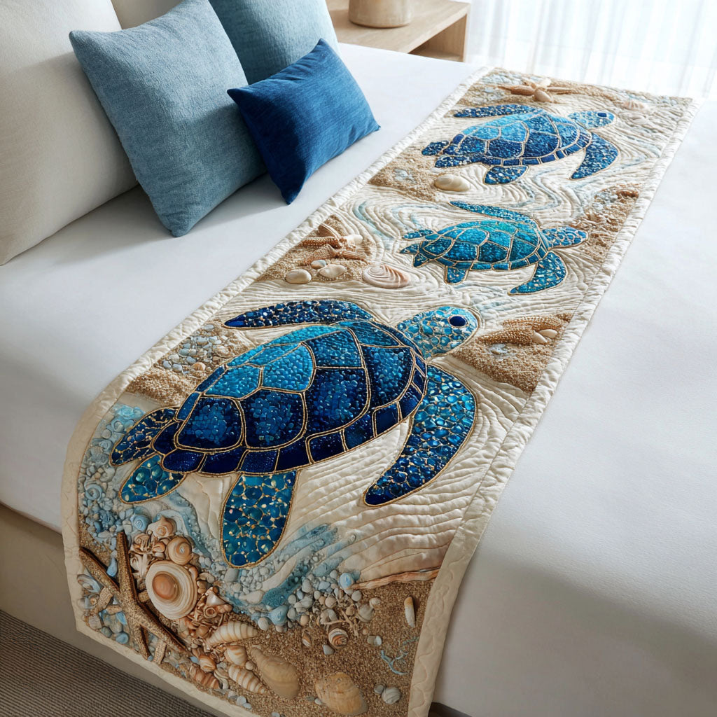 Island Crawler Quilted Bed Runner Aesthetic Room Decor Sea Turtle Gifts For Her