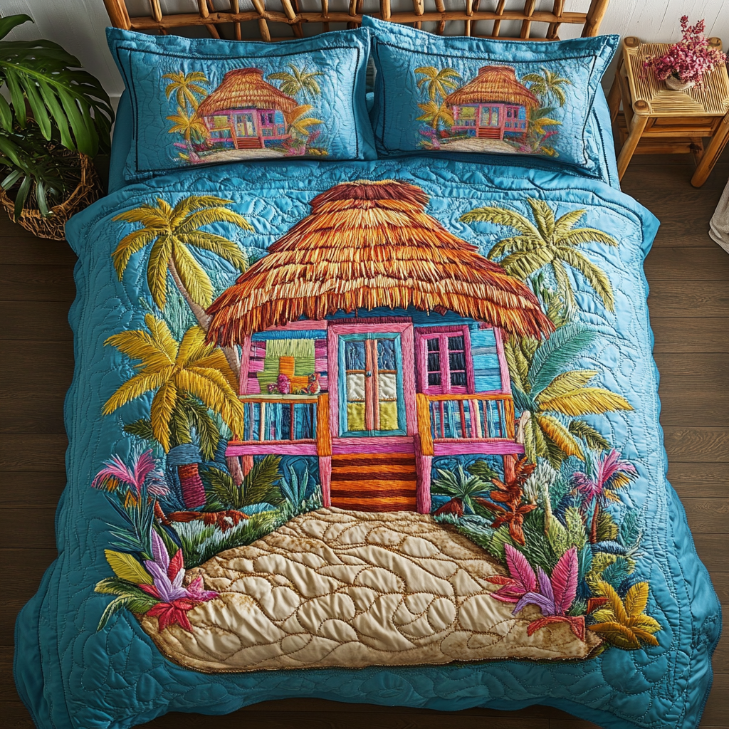 Island Dream Quilted Bedding Set Lightweight Duvet Cover Set for Year-Round Comfort