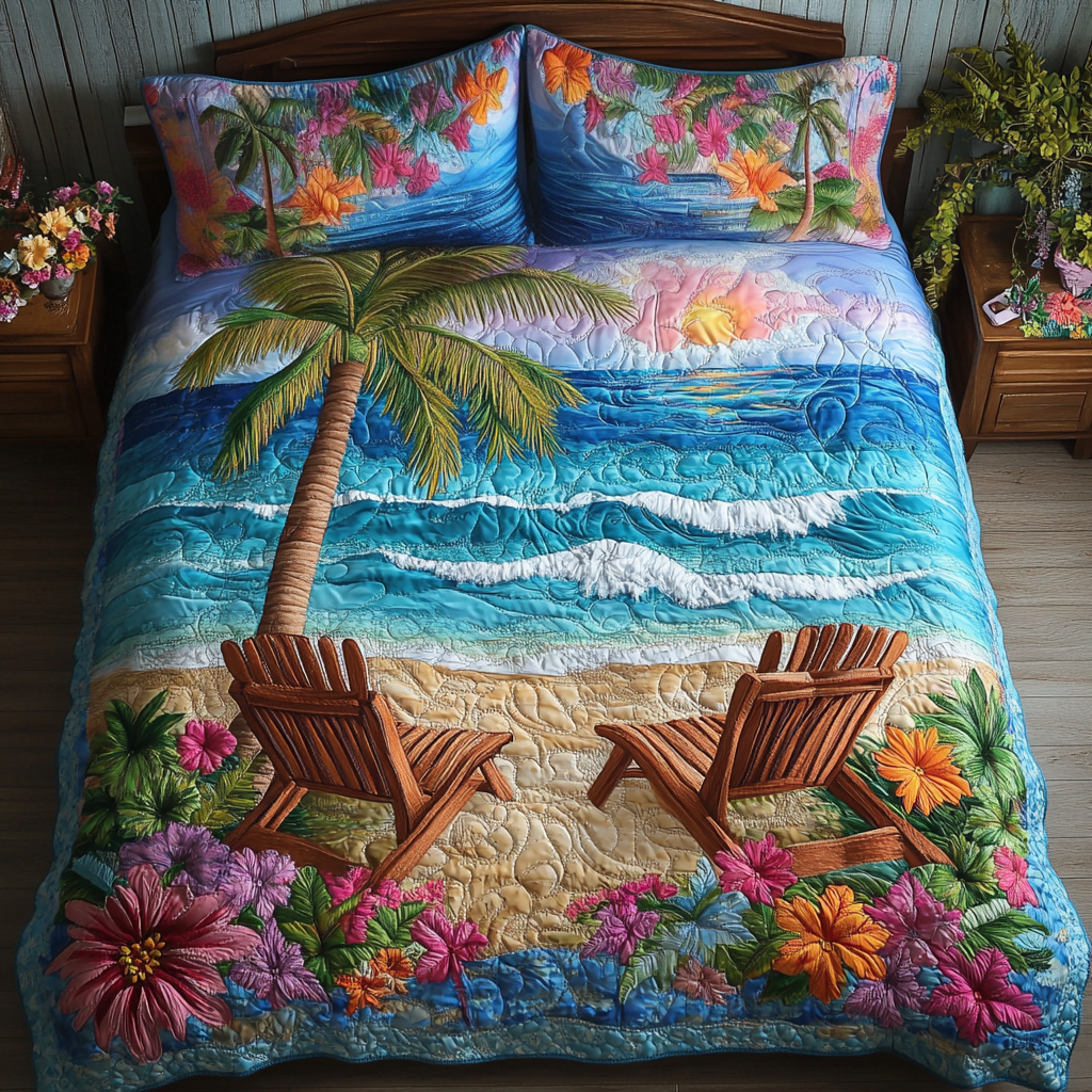 Island Escape Quilted Bedding Set Cool Bedroom Decor Surfing Gifts For Men