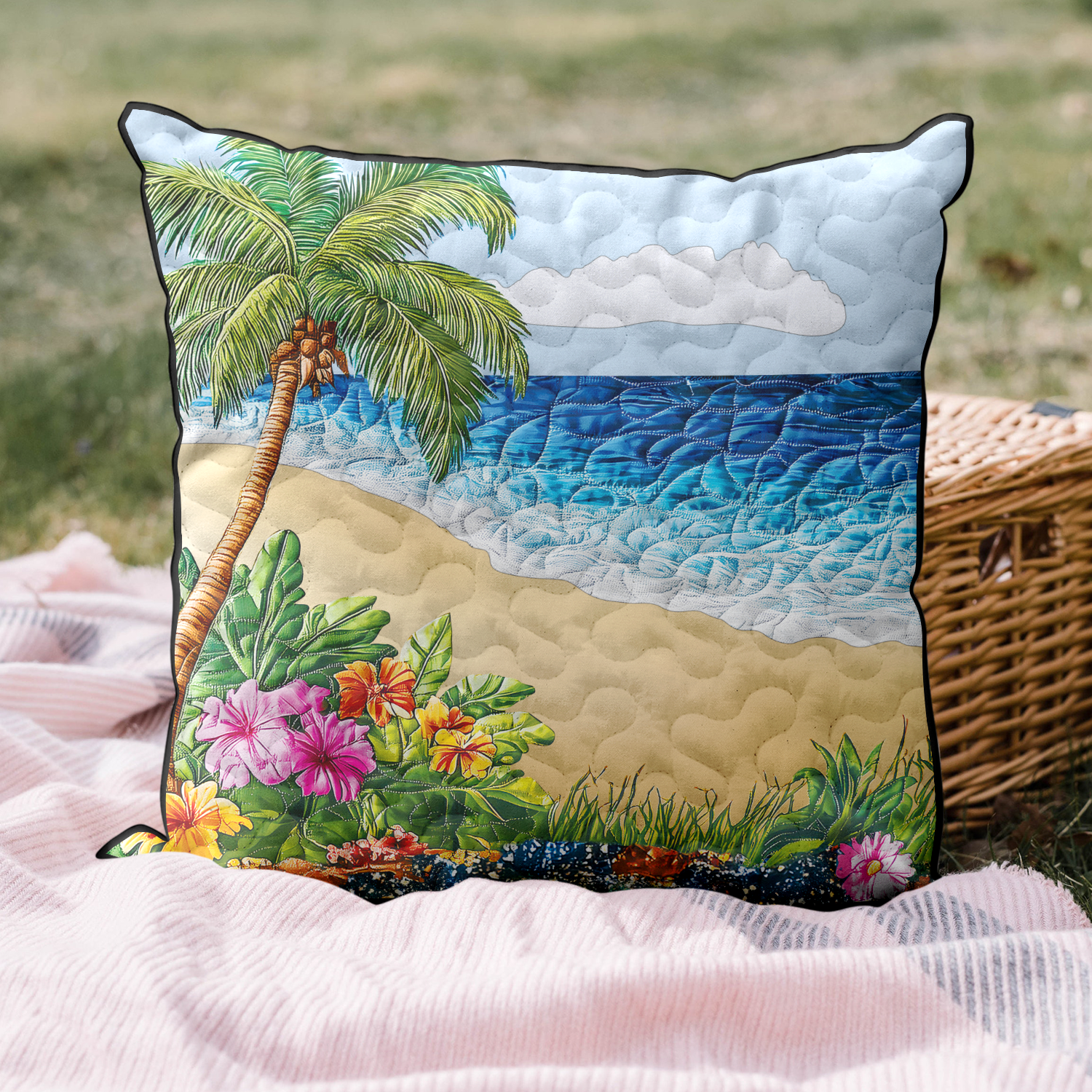 Island Escape Quilted Pillow Case Cute Pillow Covers Unique Gifts For Beach Lovers