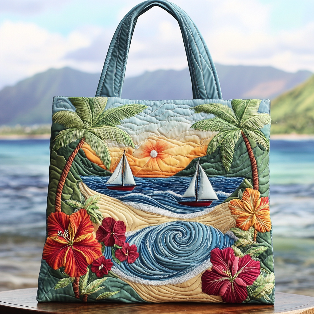 Island Escape Quilted Tote Bag Gift For Beach Lover