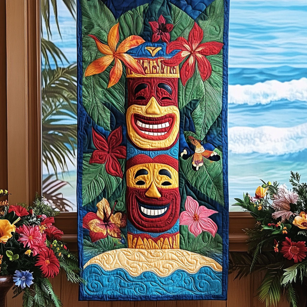 Island Faces Quilted Table Runner Tropical Dining Table Decor Gift Ideas For Friends