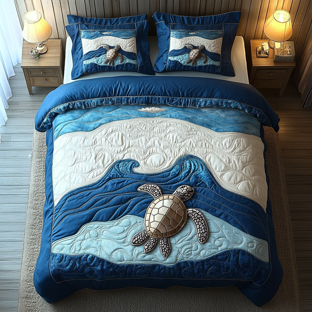 Island Floater Quilted Bedding Set Bed Decor Gifts For People Who Loves Sea Turtle