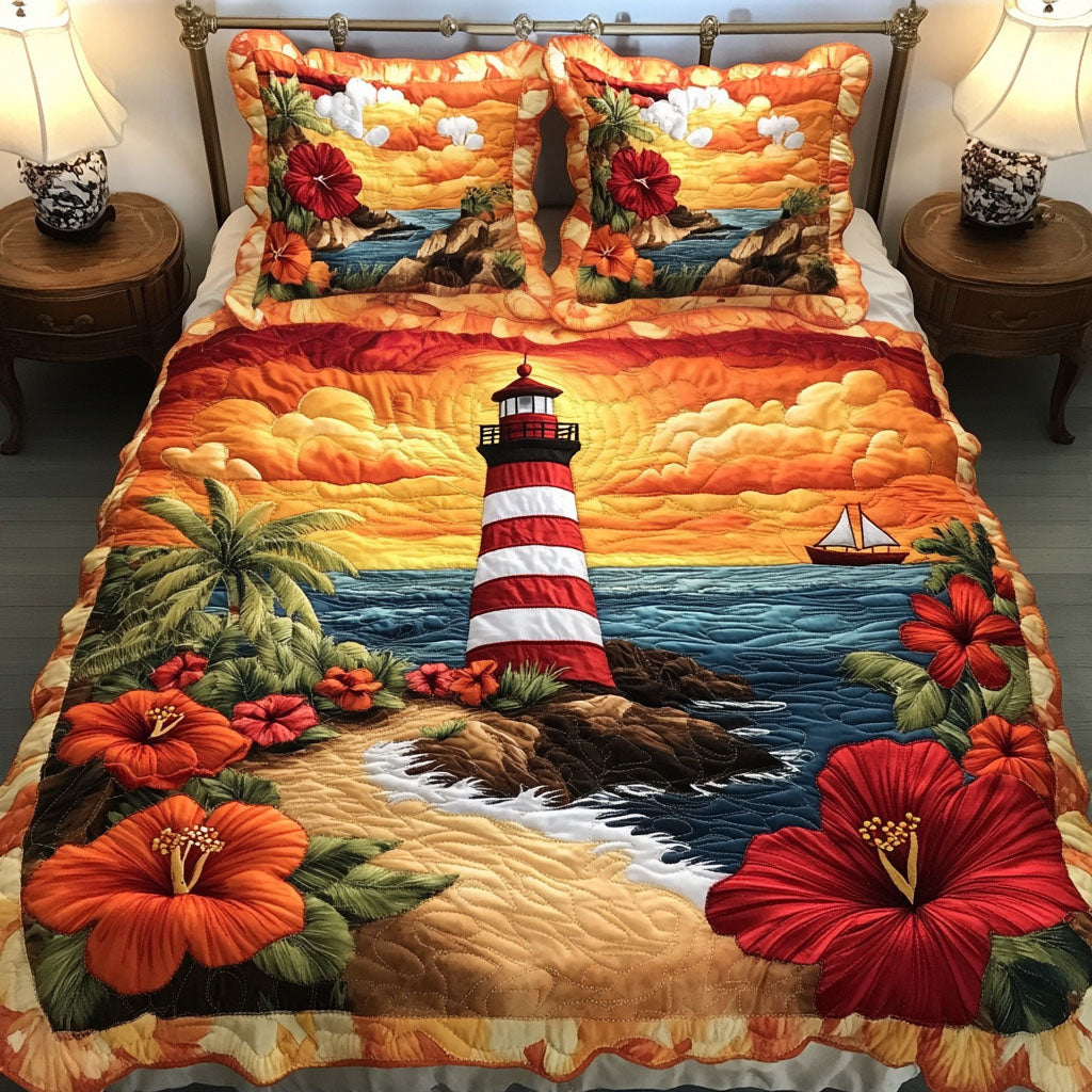 Island Keeper Quilted Bedding Set Xmas Holiday Duvet Cover Set Lighthouse Gift Shop