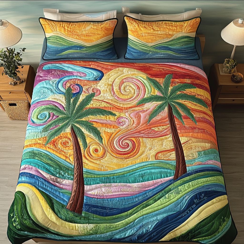 Island Paradise Quilted Bedding Set Perfect Bedding Gift Set for Holiday Celebrations