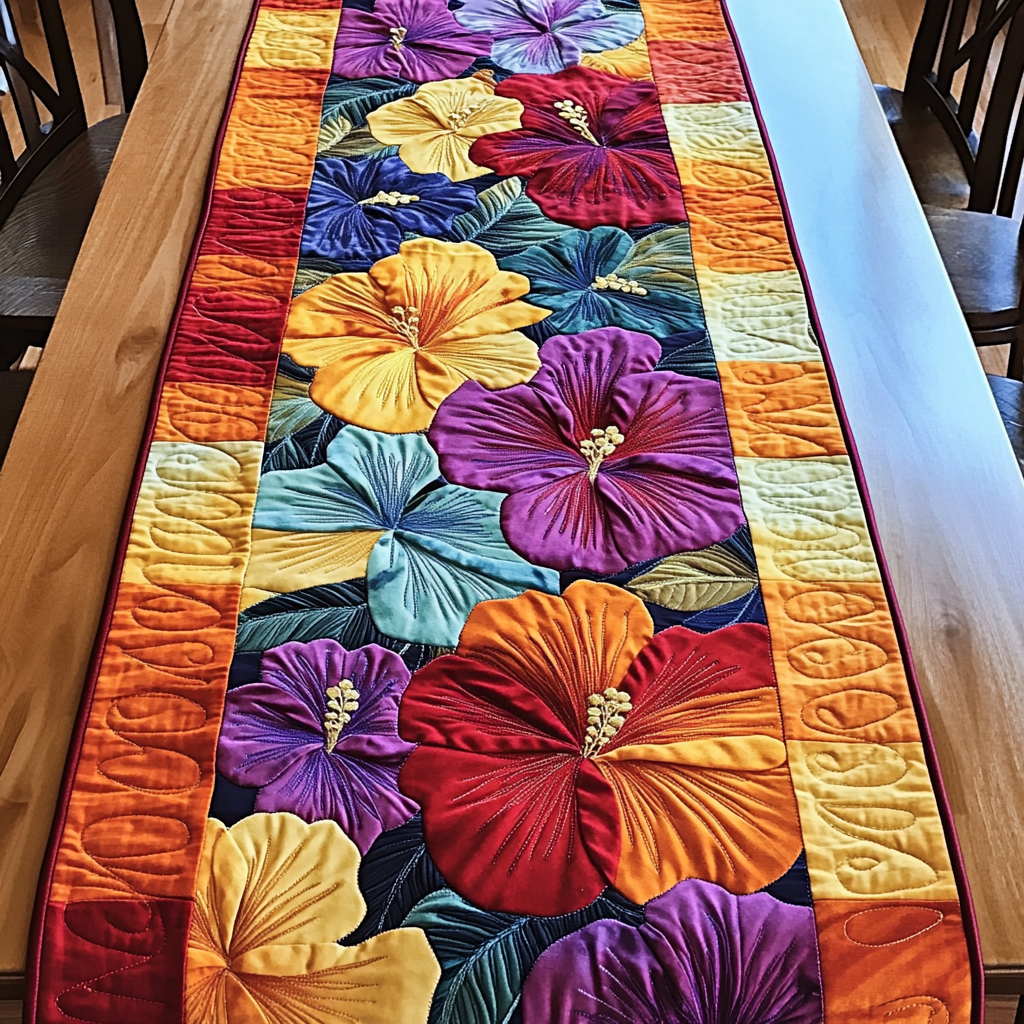 Island Petals Quilted Table Runner Flower Table Runner Unique Gifts Family
