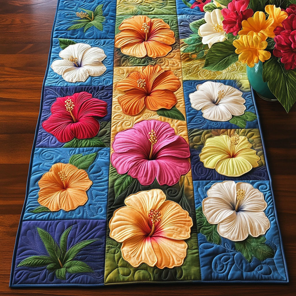 Island Petals Quilted Table Runner Tropical Themed Kitchen Decor Family Presents