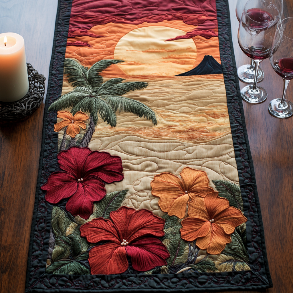 Island Radiance Quilted Table Runner Flower Table Cover Good Gifts For Mom