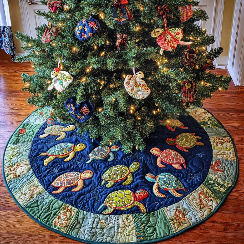 Island Serenade Christmas Quilted Tree Skirt Holiday Tree Base Decoration