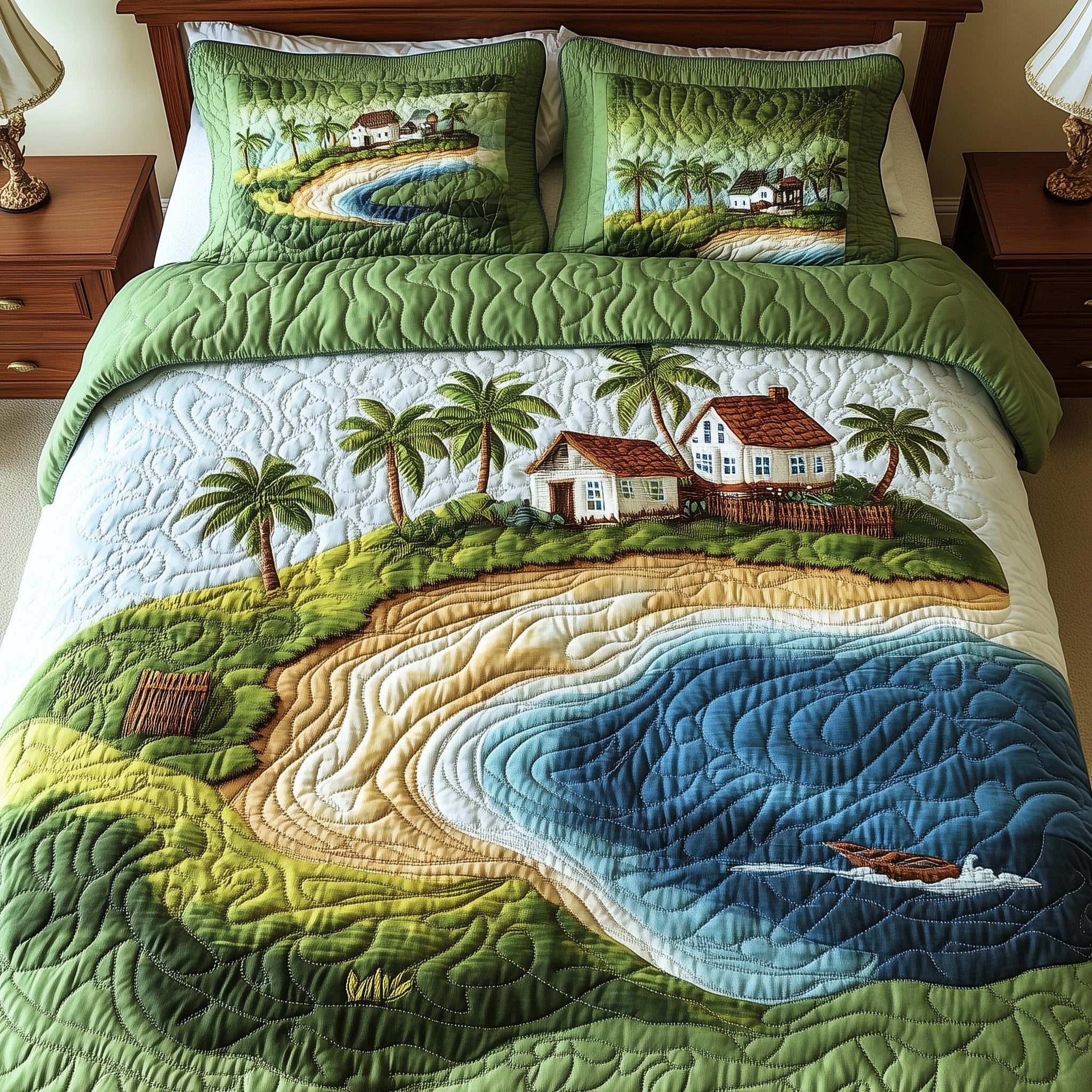 Island Serenity Quilted Bedding Set Duvet Cover Merchandise Meaningful Christmas Gifts
