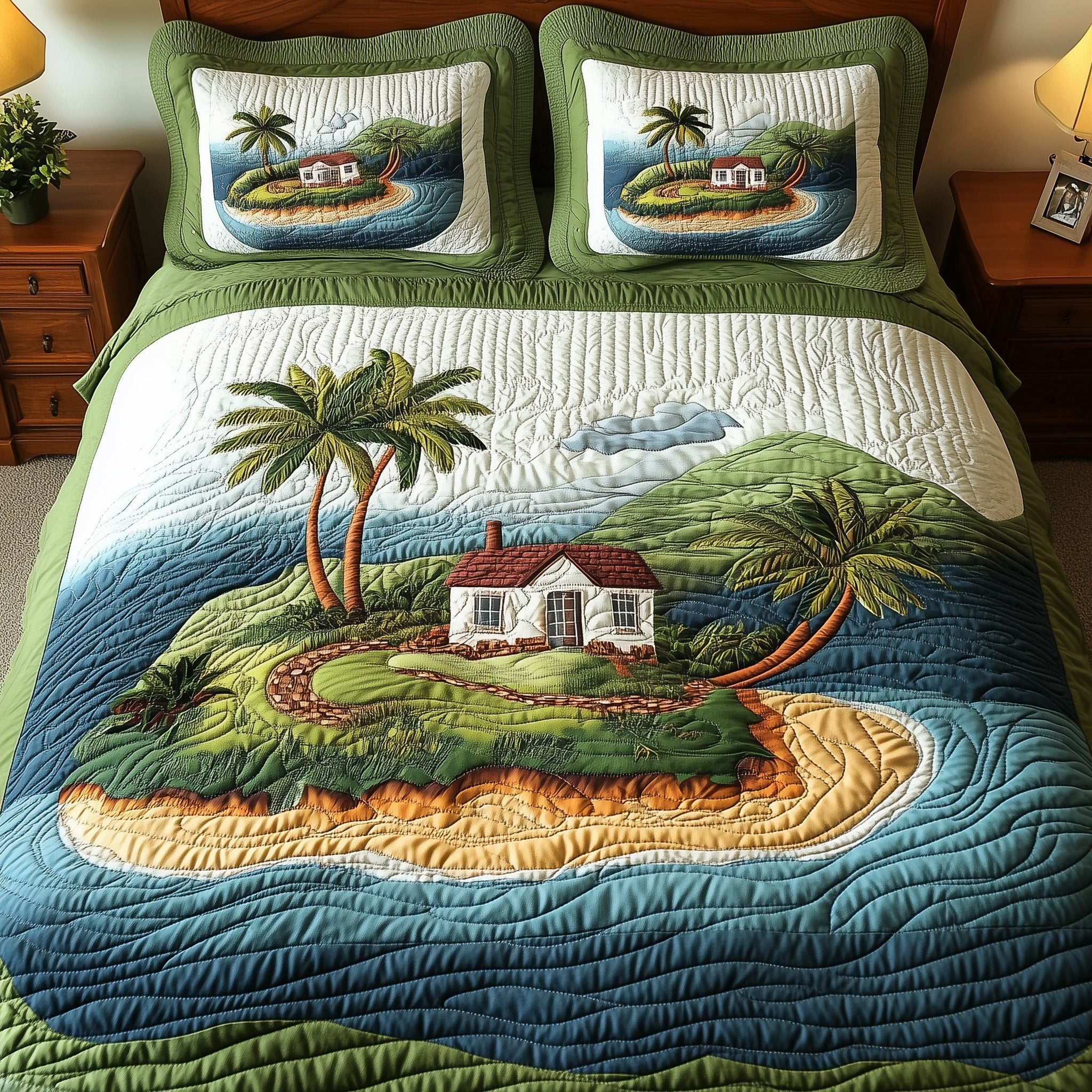Island Serenity Quilted Bedding Set Duvet Cover Merchandise Meaningful Gifts For Boyfriend