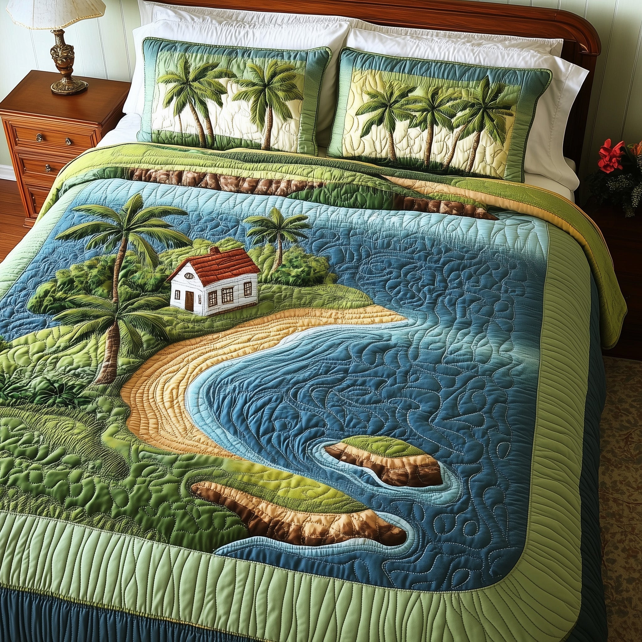 Island Serenity Quilted Bedding Set Duvet Cover Merchandise Meaningful Gifts For Employees