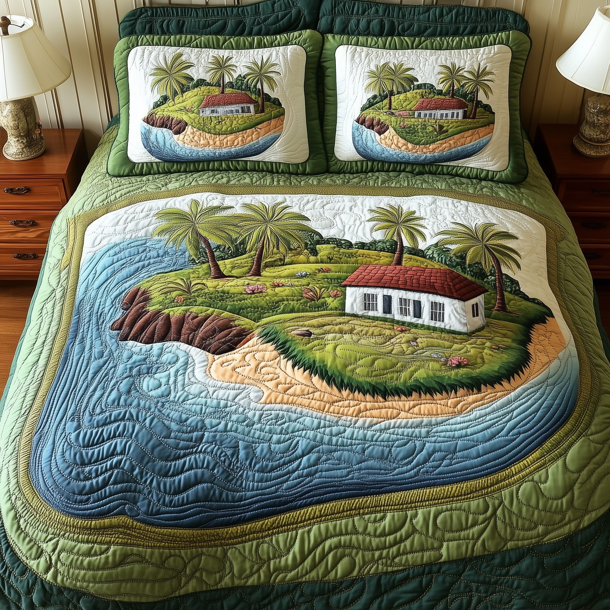 Island Serenity Quilted Bedding Set Duvet Cover Merchandise Meaningful Mother'S Day Gifts