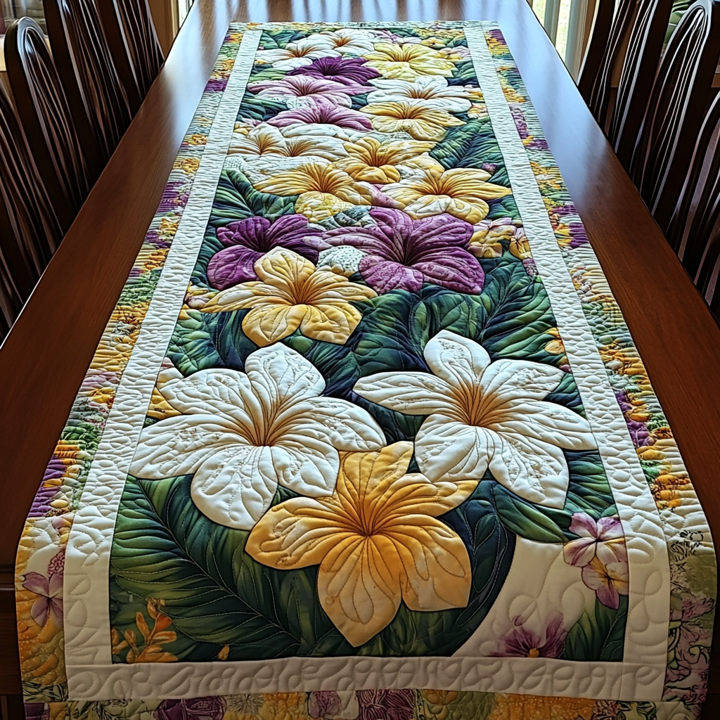 Island Serenity Quilted Table Runner Flower Table Runner Family Gift Ideas
