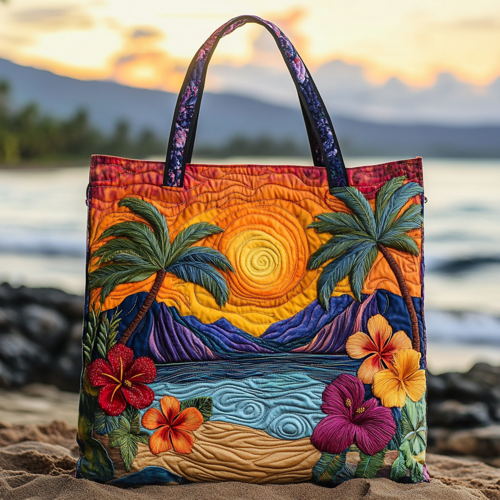 Island Sunset Quilted Tote Bag Beach Lovers Gift Ideas