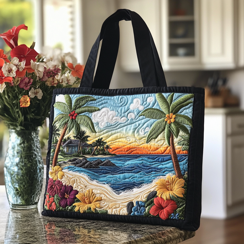 Island Sunset Quilted Tote Bag Christmas Gifts For Beach Goers