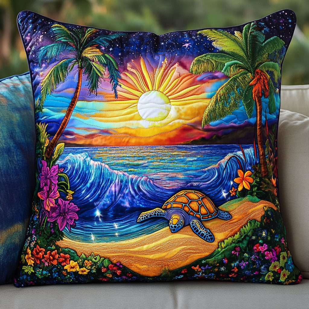 Island Sunset Shell Quilted Pillow Case Cute Pillow Covers Unique Gifts For Turtle Lovers