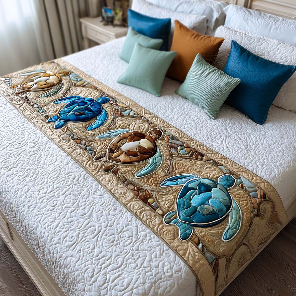 Island Turtle Joy Quilted Bed Runner Bedroom Decor Ideas Unique Sea Turtle Gifts