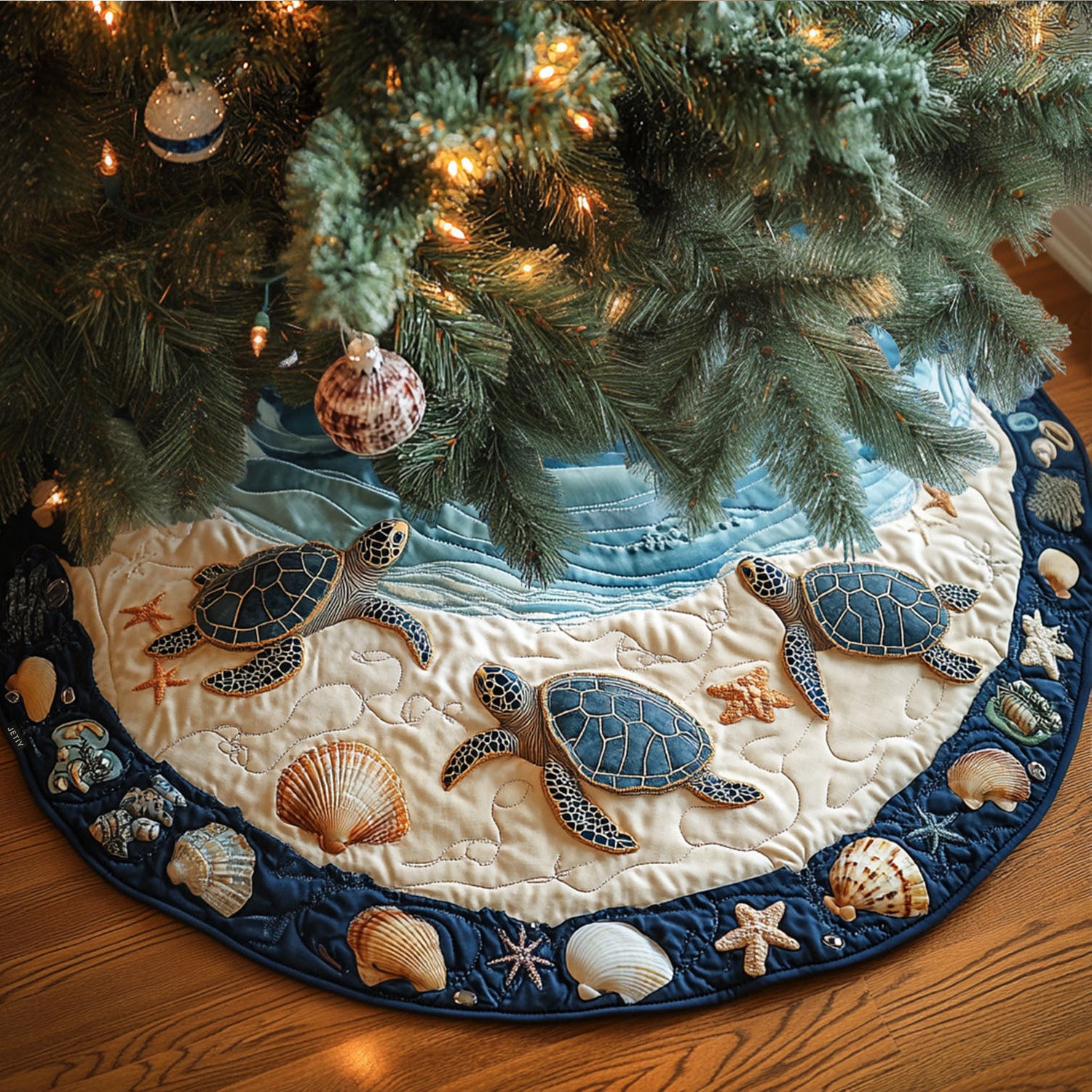Island Turtle Quilted Christmas Tree Skirt Holiday Party Decor for Home