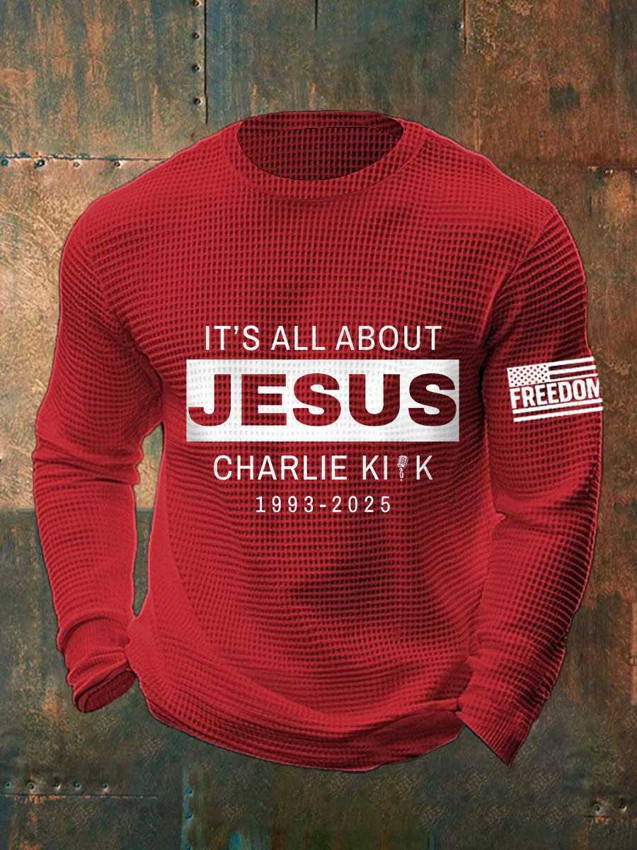 It All About Jesus R I P Charlie Kirk Waffle Top Red This Is The Turning Point Clothing