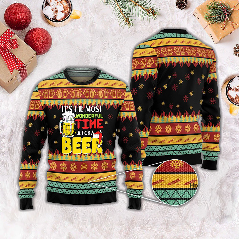 It The Most Wonderful Time For Beer Ugly Christmas Sweater Funny Party Holiday Sweater