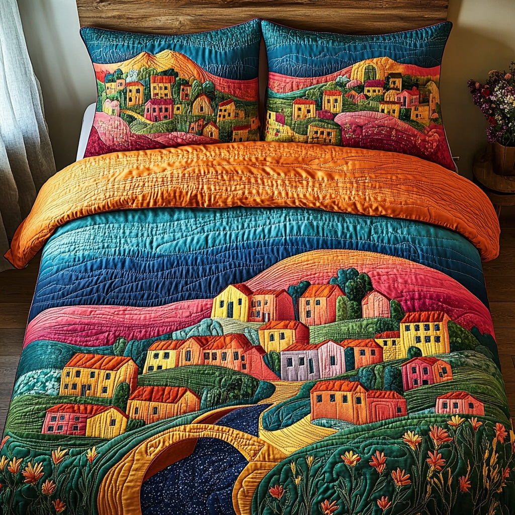 Italia Bloom Quilted Bedding Set Stylish Bed Sheet Set for Modern Home