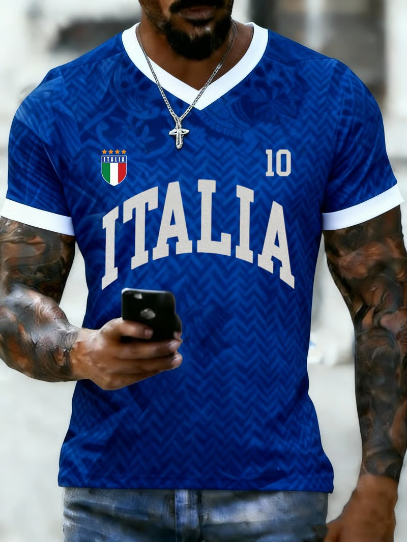 Italia World Cup 2026 V-Neck Jersey Number 10 Azzurri Soccer Match Day Outfit Gift For Fans