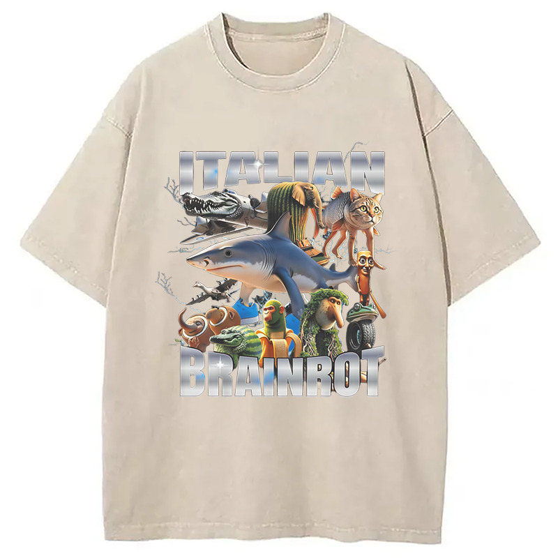 Italian Brainrot Washed T-Shirt Cool Urban Street Style Shirt Gifts For BFF Italian Brainrot Washed T-Shirt Cool Urban Street Style Shirt Gifts For BFF