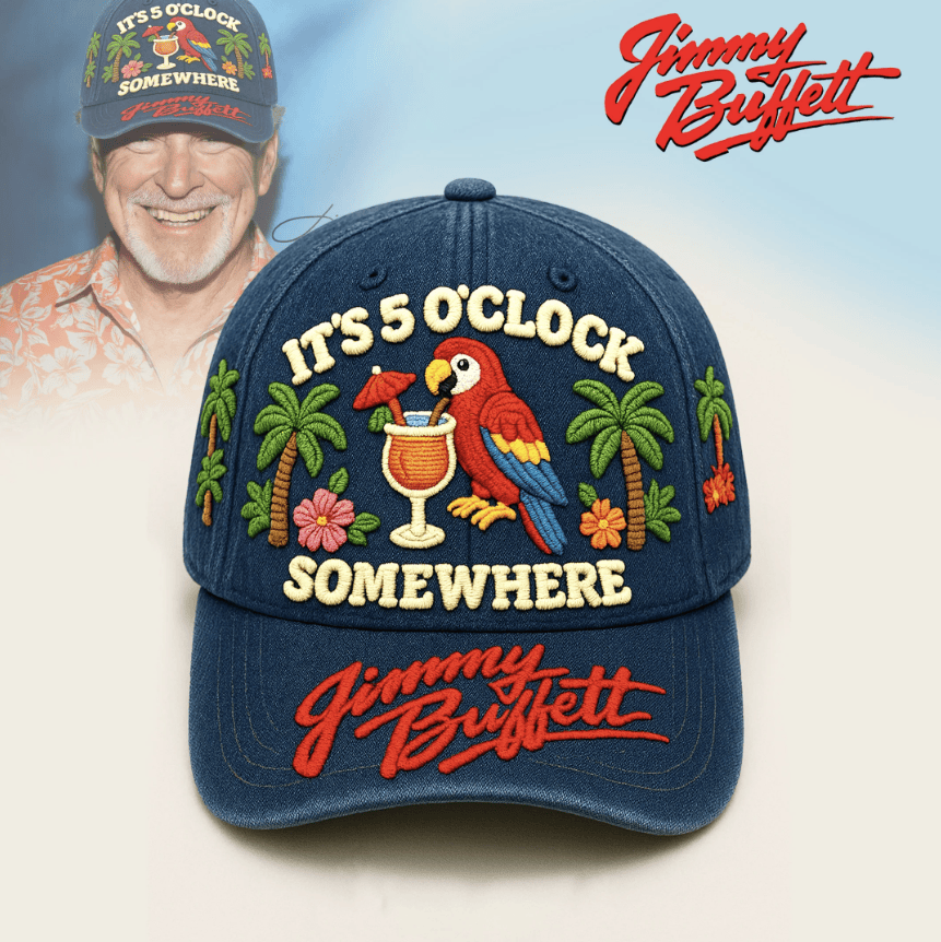 It's 5 O'Clock Somewhere Parrot Cap Parrot With Cocktail Palm Trees Hat Gift For Summer Fun