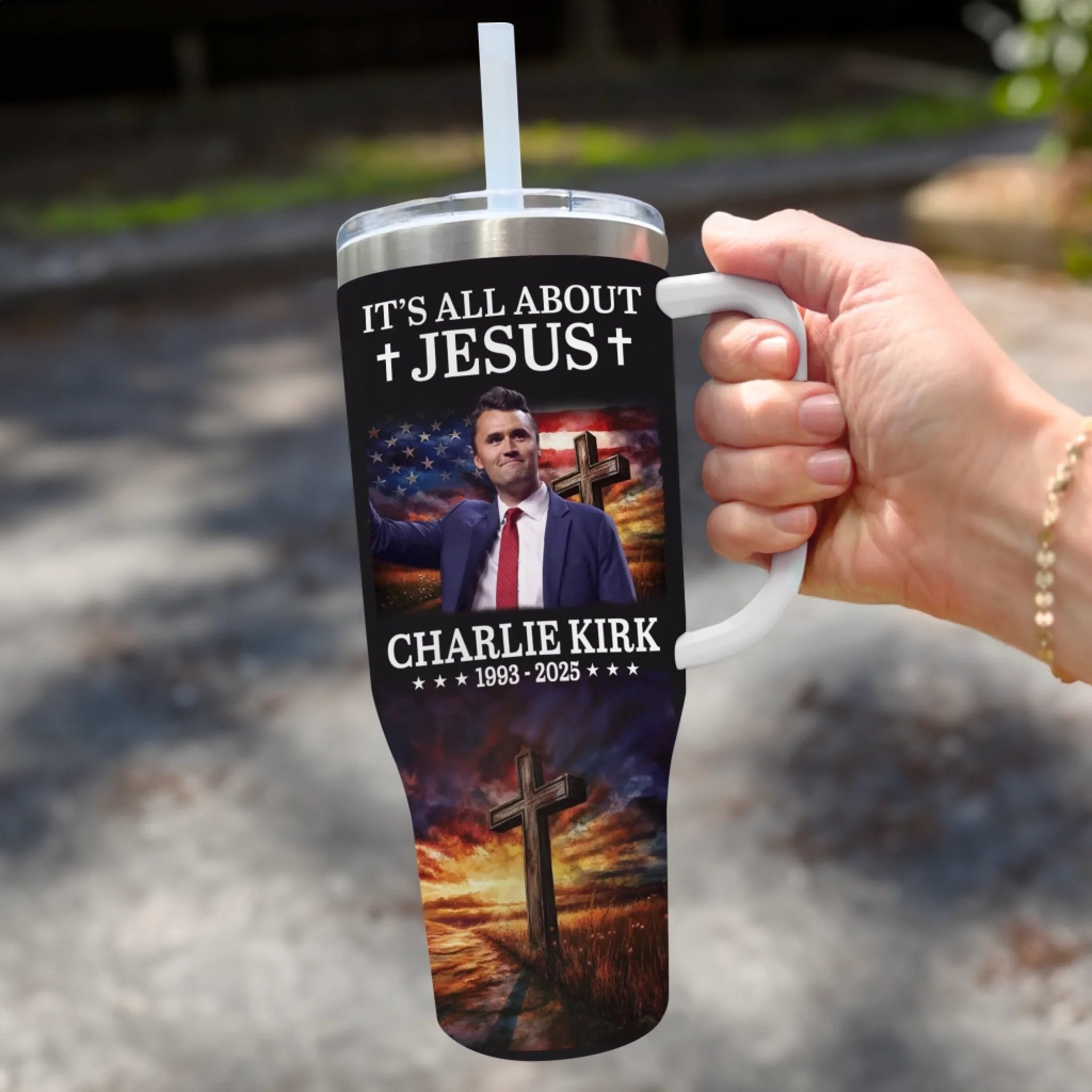 It's All About Jesus Charlie Kirk Tumbler TPUSA Merch Charlie Kirk Funeral Merch Gifts For Him