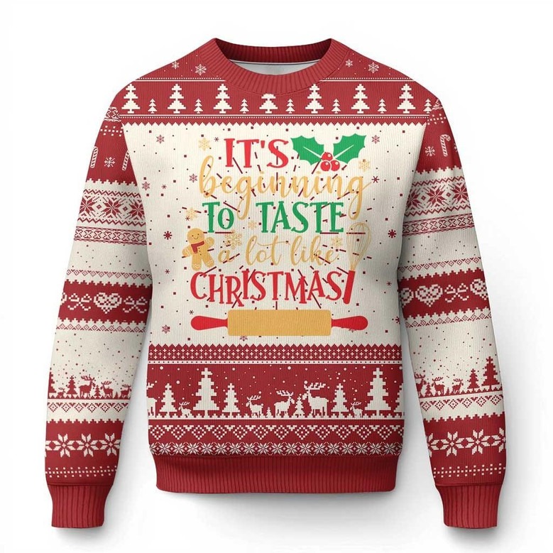 It's Beginning To Taste Ugly Holiday Jumper Funny Sweaters Xmas Gifts For Gingerbread Lovers