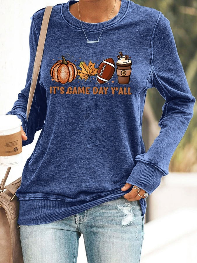 It's Game Day Y'all Football Sweatshirt Pumpkin Maple Leaf Graphic Football Sweatshirt