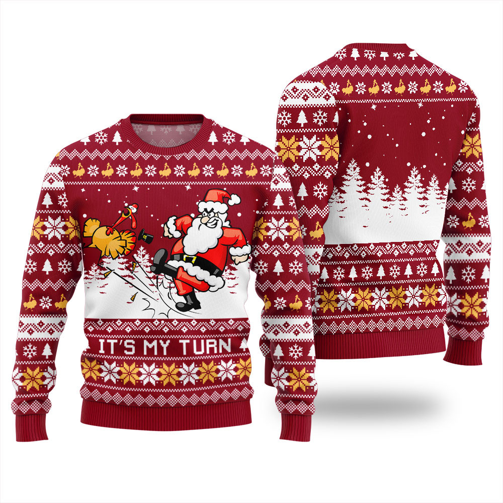 Its My Turn Funny Ugly Thanksgiving Sweater Red Lovely Christmas Sweater Gift for Mom or Grandma