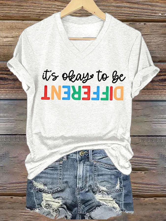 It's Okay To Be Different V-Neck Shirt Love Support Autism Awareness Clothing Autism Mom Gift