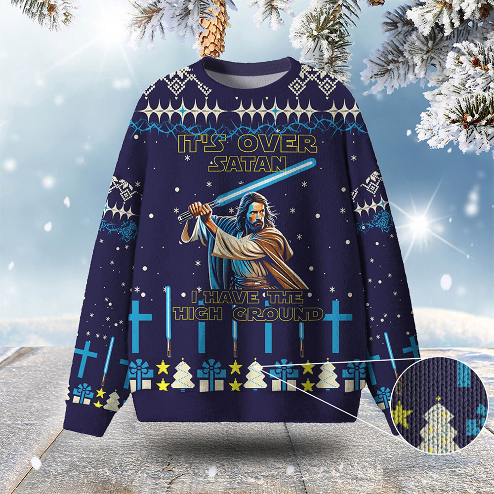 It's Over Satan I Have The High Ground Ugly Christmas Sweater Jesus Apparel Xmas Gift Ideas