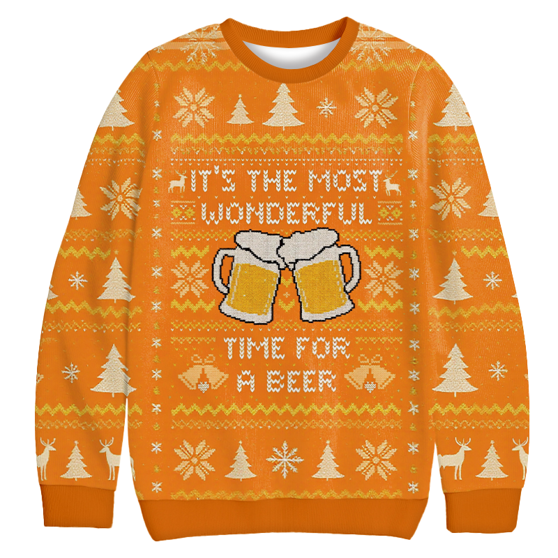 It's the Most Wonderful Time For a Beer Christmas Ugly Sweatshirt Holiday Season Gag Gift Top