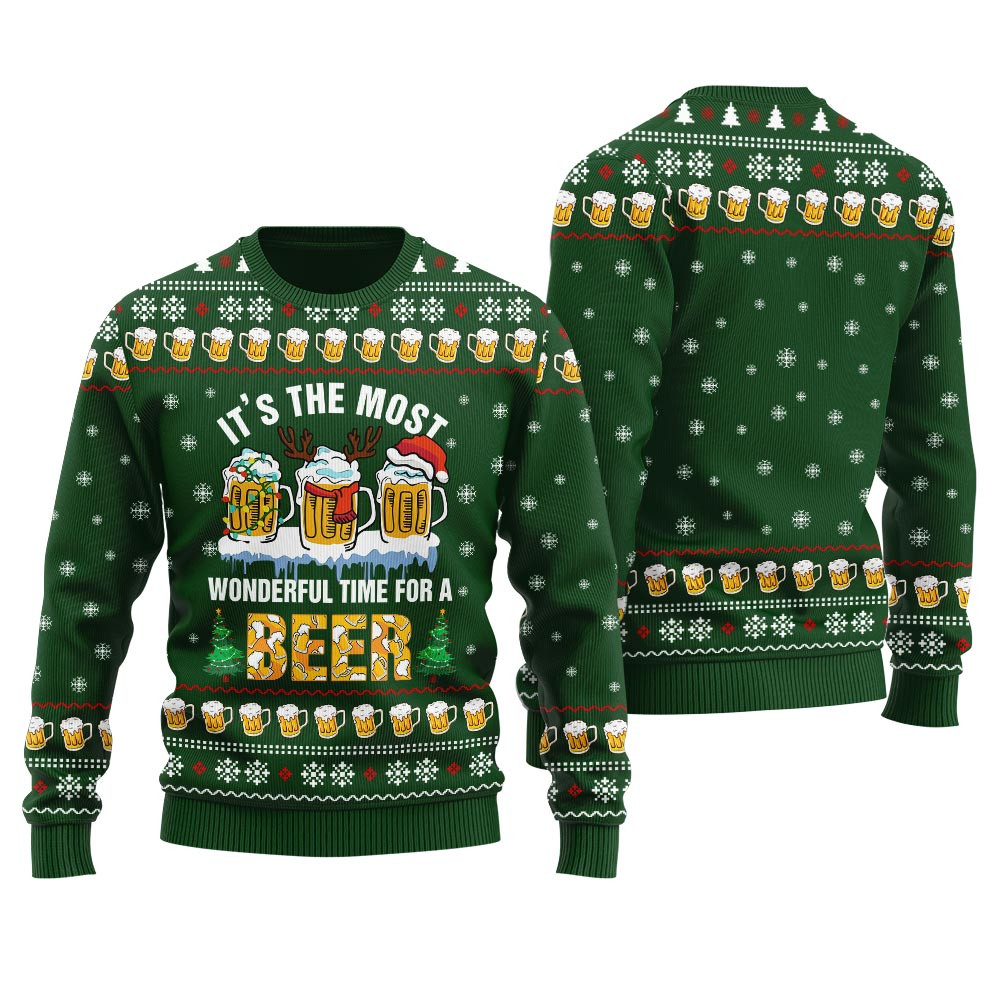 Its The Most Wonderful Time For A Beer Ugly Christmas Sweater Funny Holiday Sweater for Family Gatherings