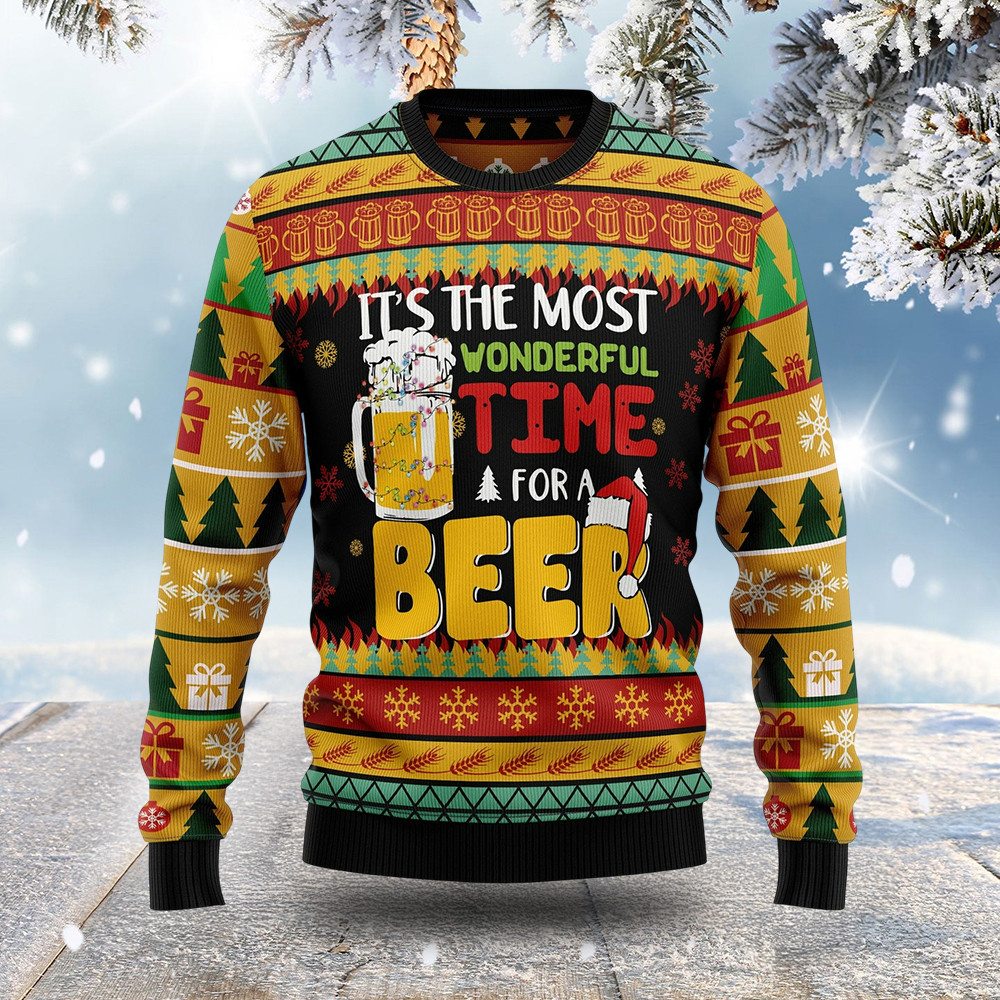 It's The Most Wonderful Time For A Beer Ugly Christmas Sweater Holiday Clothing Christmas Present Ideas