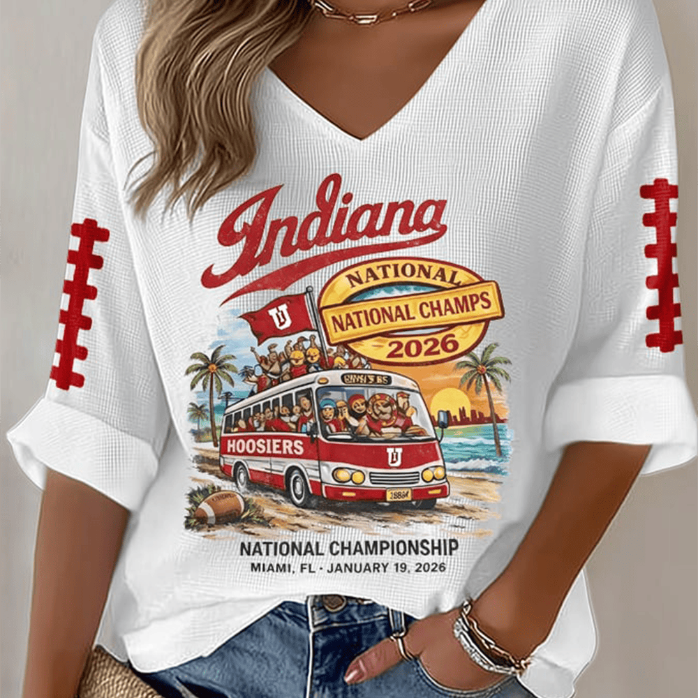 IU Football National Championship V-Neck Long Sleeve Shirt Football Merch Gift Idea For Her