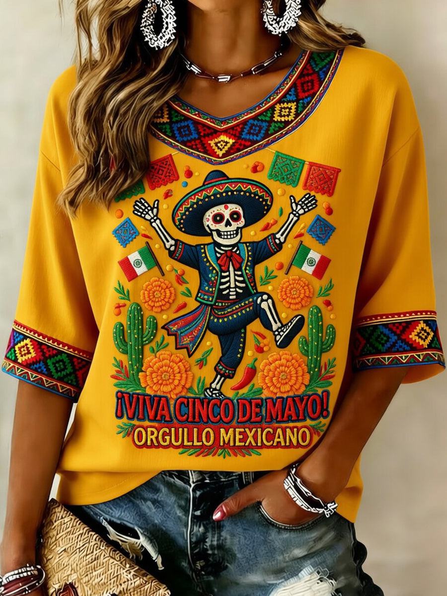 Iviva Cinco De Mayo V-Neck Raglan Shirt Orgullo Mexican Merch Holiday Gifts For Friends