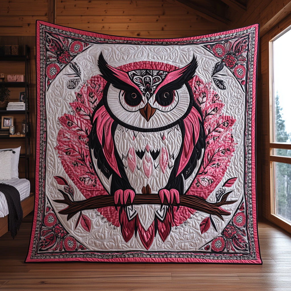 Ivory Pink Owl Quilt Soft Quilt Blanket Gift for Comfortable Nights