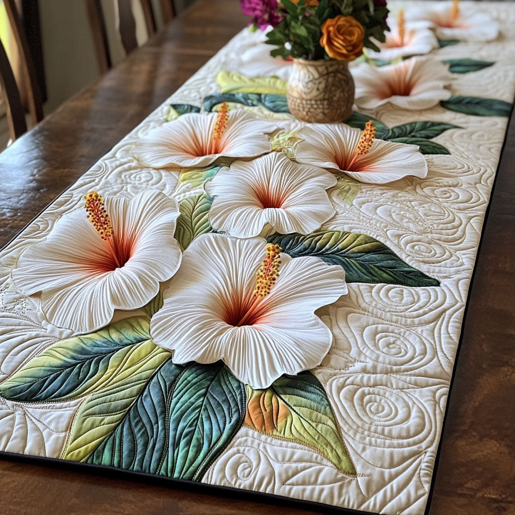 Ivory Serenity Quilted Table Runner Floral Table Runner Gift Idea For Mother In Law