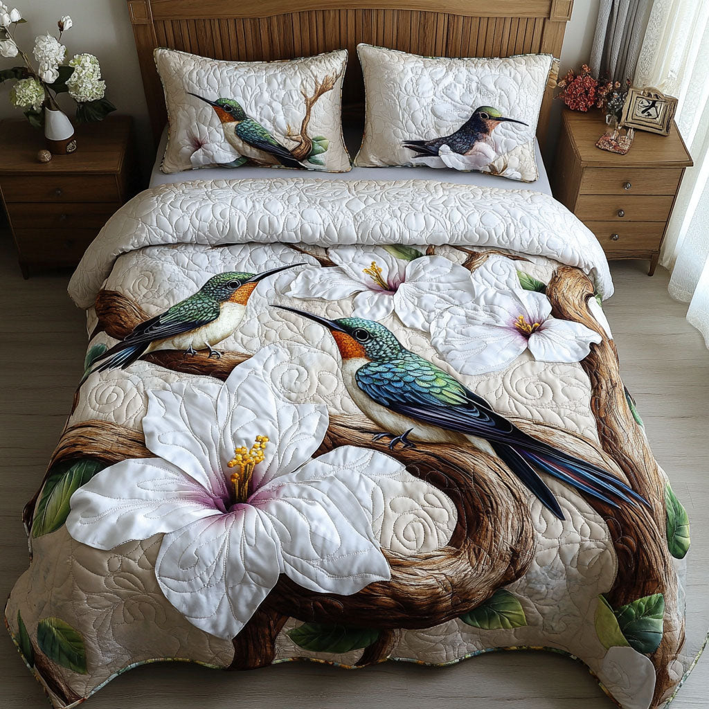 Ivory Whisper Wings Quilted Bedding Set Best Bedspread Set Great Hummingbird Themed Gifts
