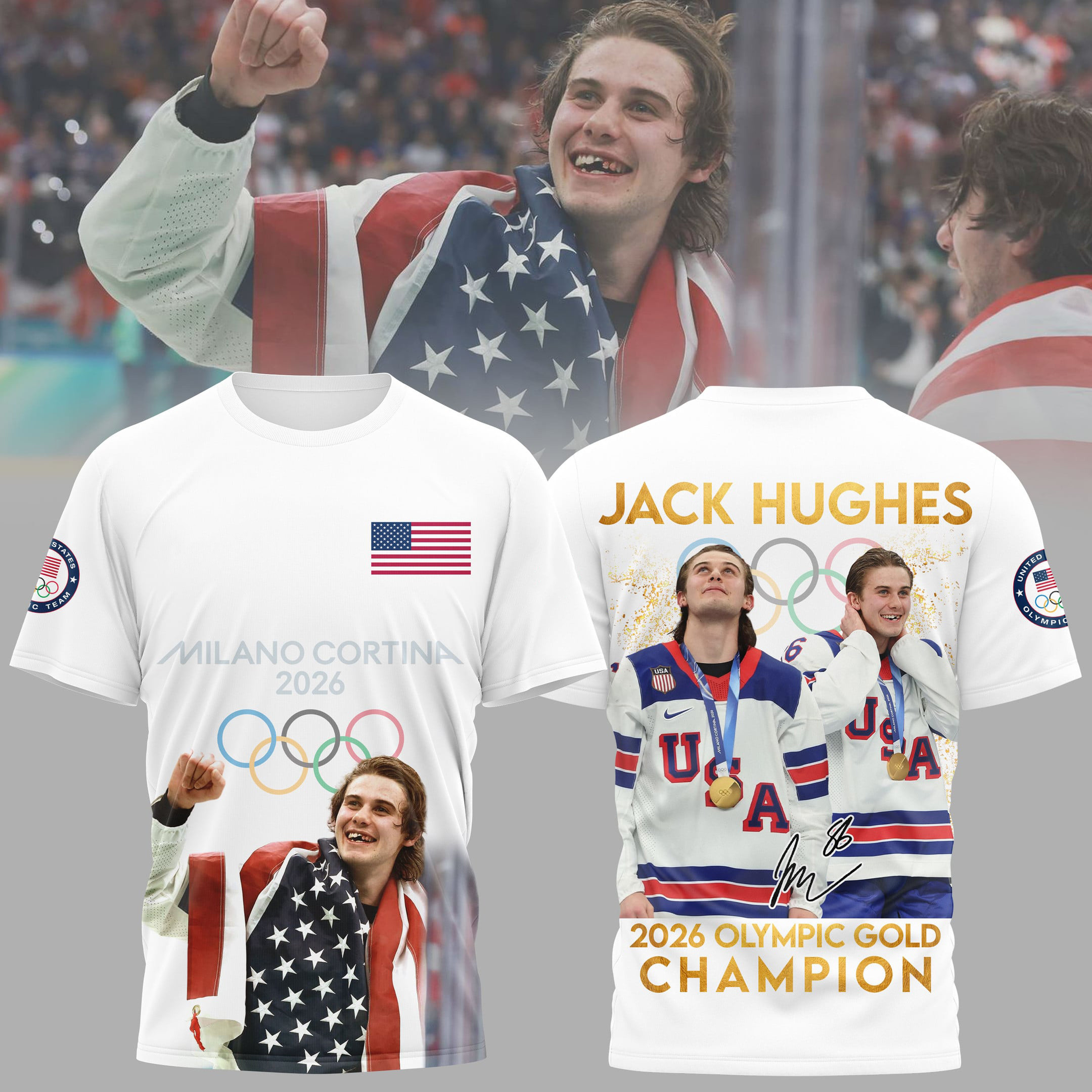 Jack Hughes 2026 Olympic Gold Champion T-Shirt Team USA Hockey Shirt Olympic Fan Gift