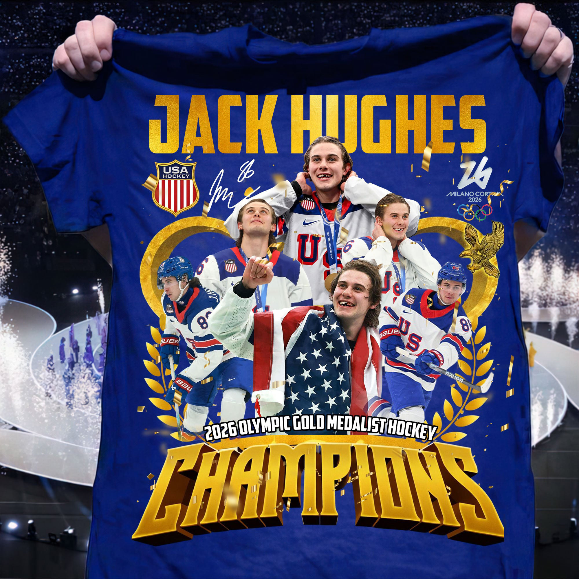 Jack Hughes 2026 Olympic O=Gold Medalists Hockey T-Shirt USA Hockey Gold Merch Gift Idea For Fan