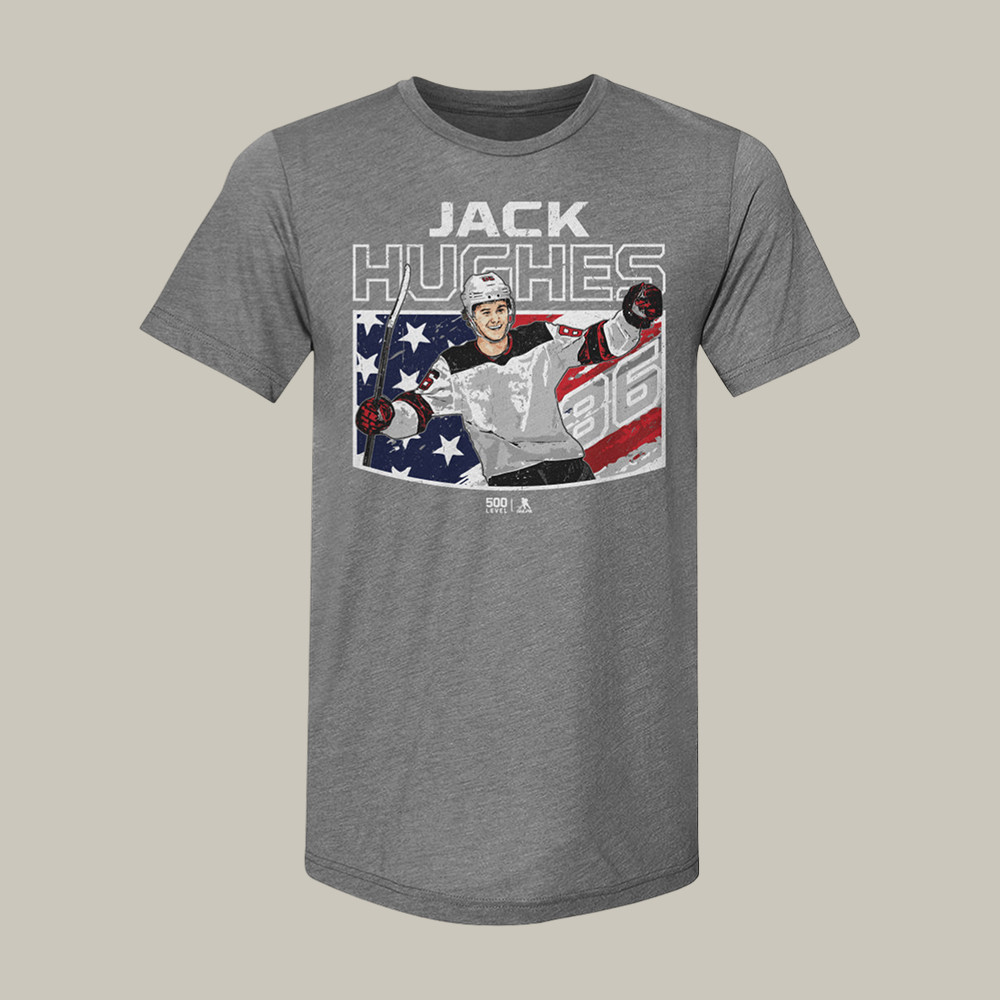 Jack Hughes New Jersey American Flag Hockey T-Shirt USA Hockey Gold Shirt Hockey Lover Gift