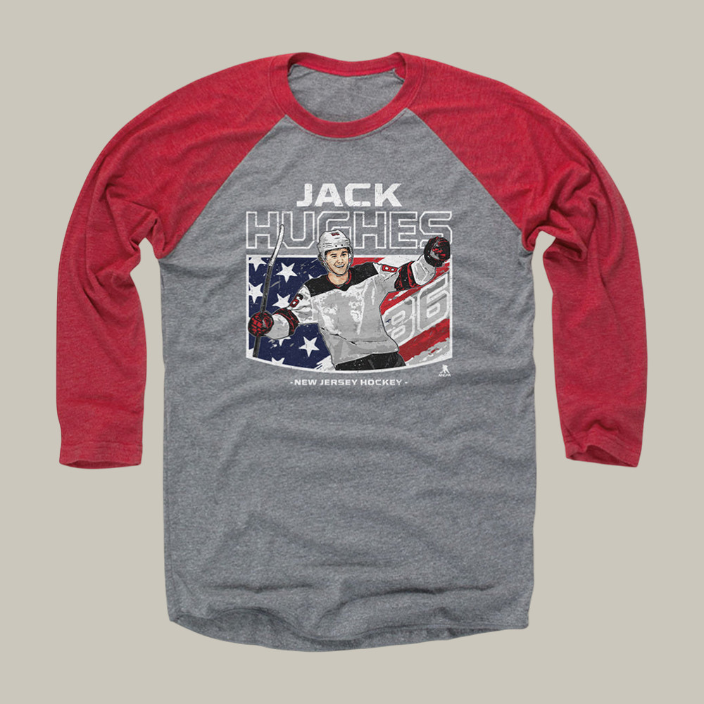 Jack Hughes New Jersey American Flag Long Sleeve Shirt USA Hockey Olympic Merch Fan Present