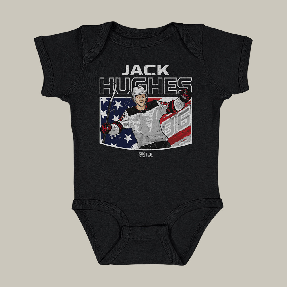 Jack Hughes New Jersey American Flag Onesie USA Hockey Olympic Merch Fan Gift Ideas